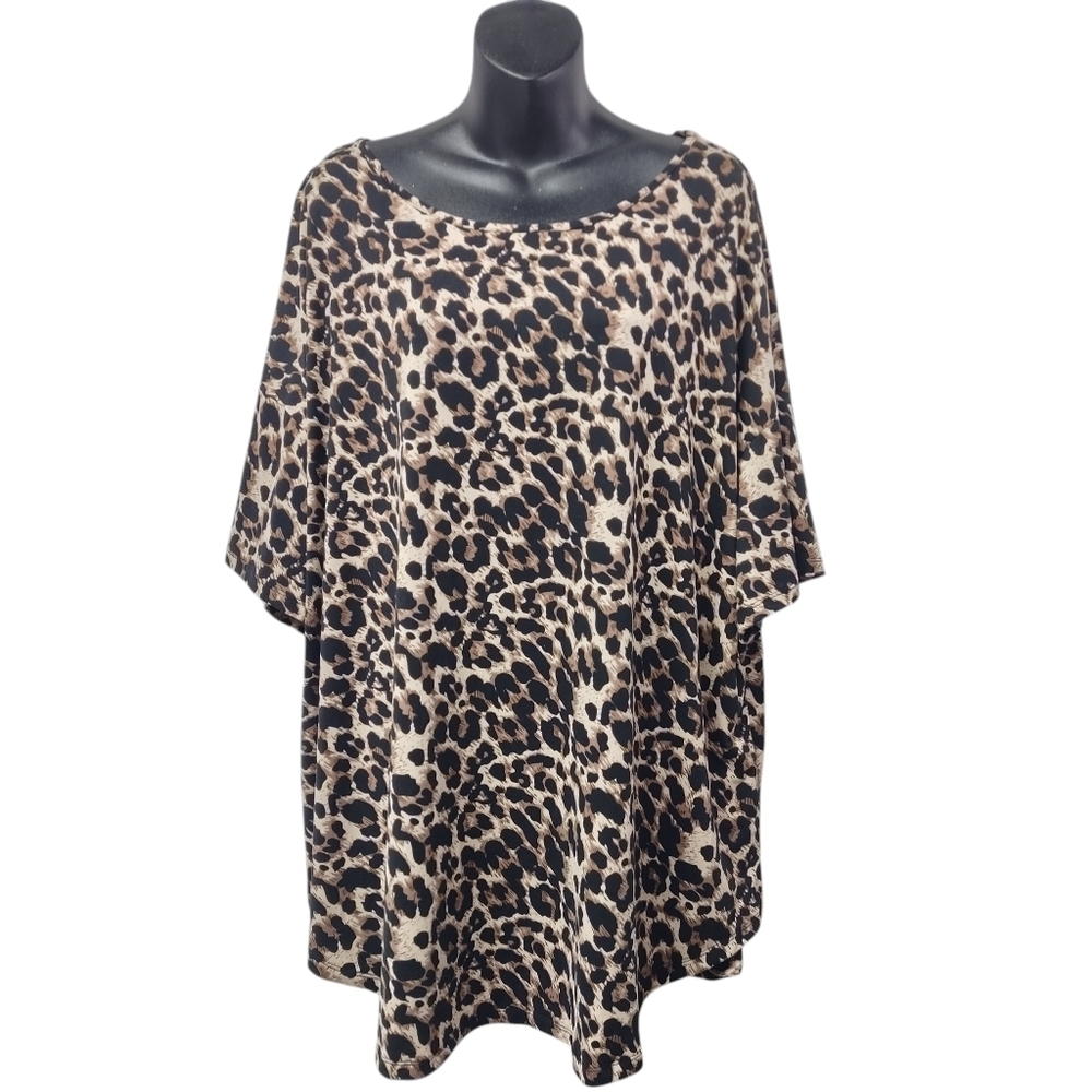 Emery Rose Womens Leopard Print Pullover Stretch Soft Blouse Plus Size 4XL